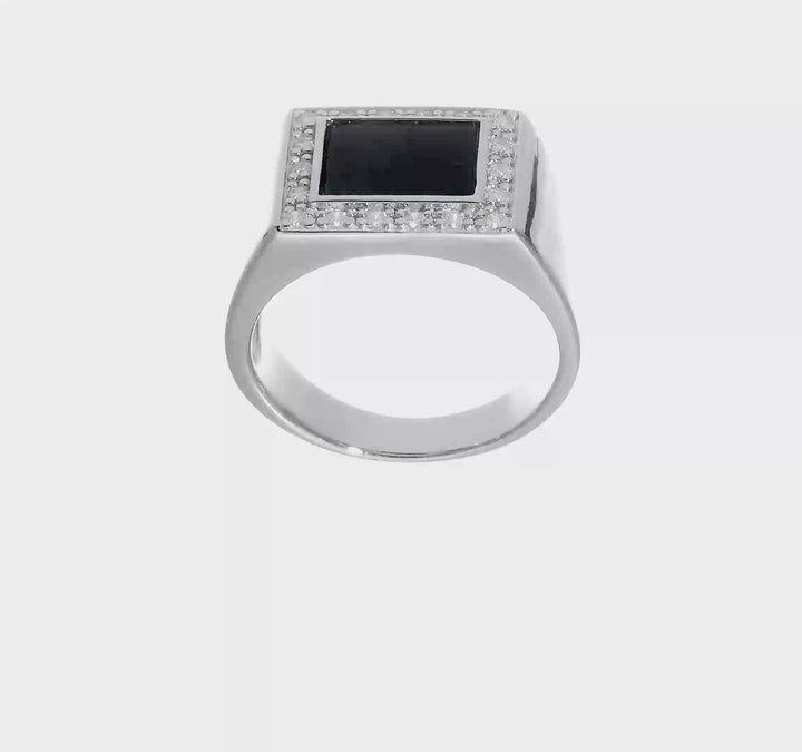Sterling Silver 5.2 mm CZ and Onyx Men's Ring, view 7 of 7