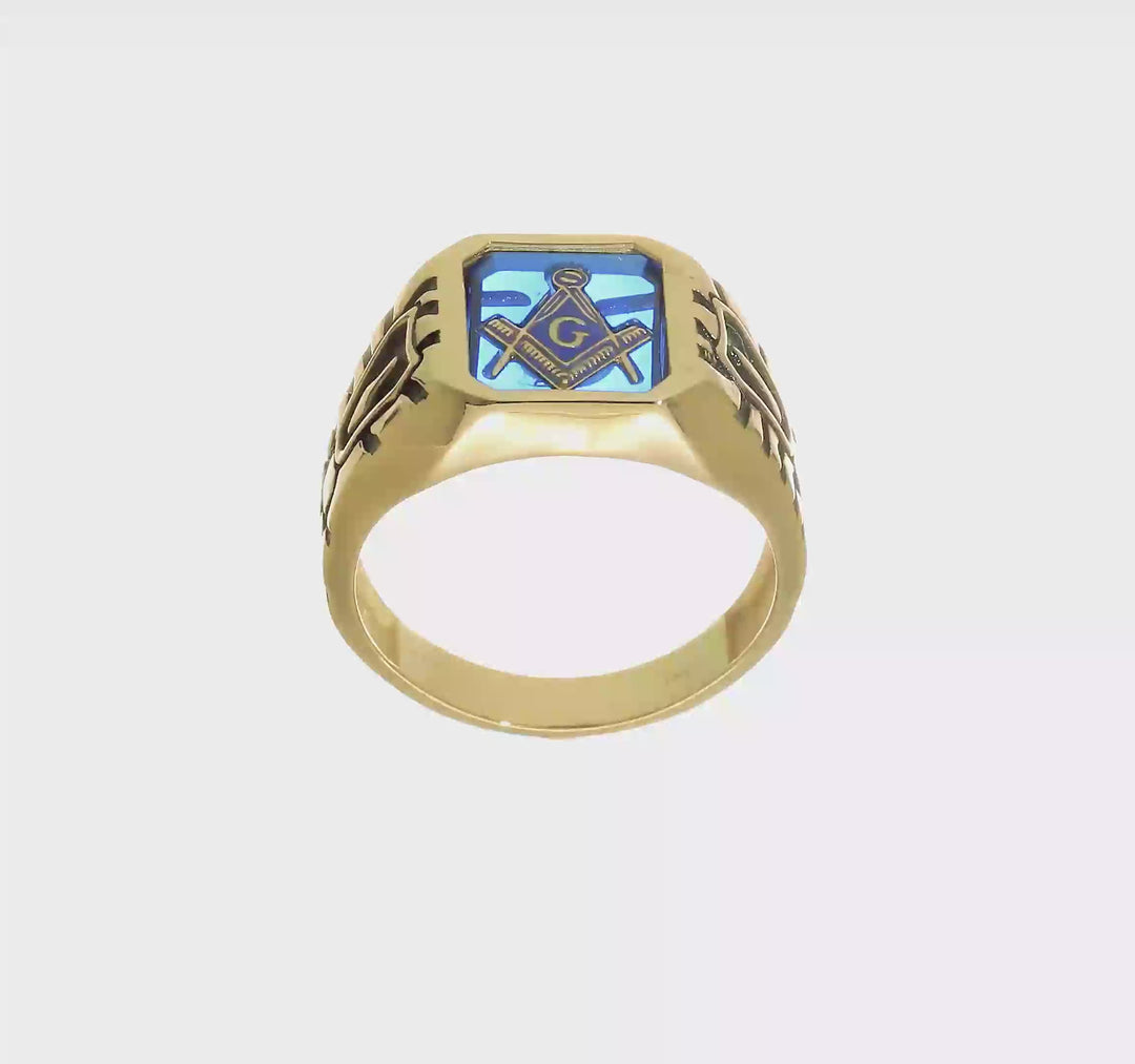 14k Yellow Gold IB Goodman Grooved Men's Masonic Ring, view 8 of 8