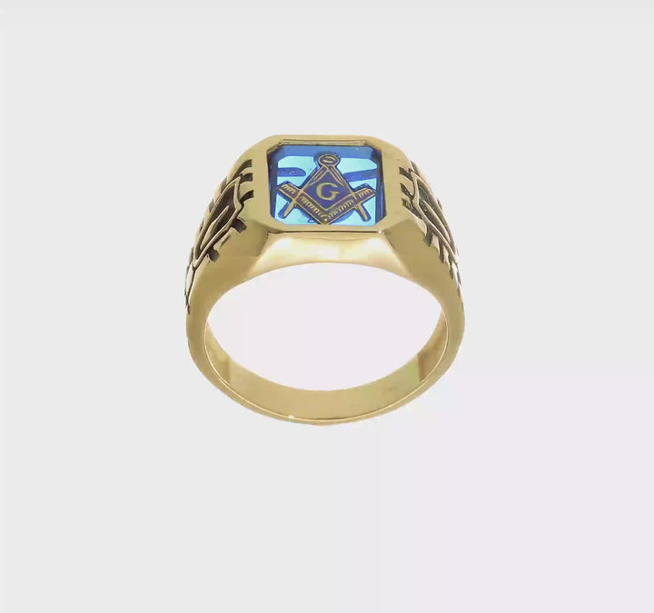 14k Yellow Gold IB Goodman Grooved Men's Masonic Ring, view 8 of 8