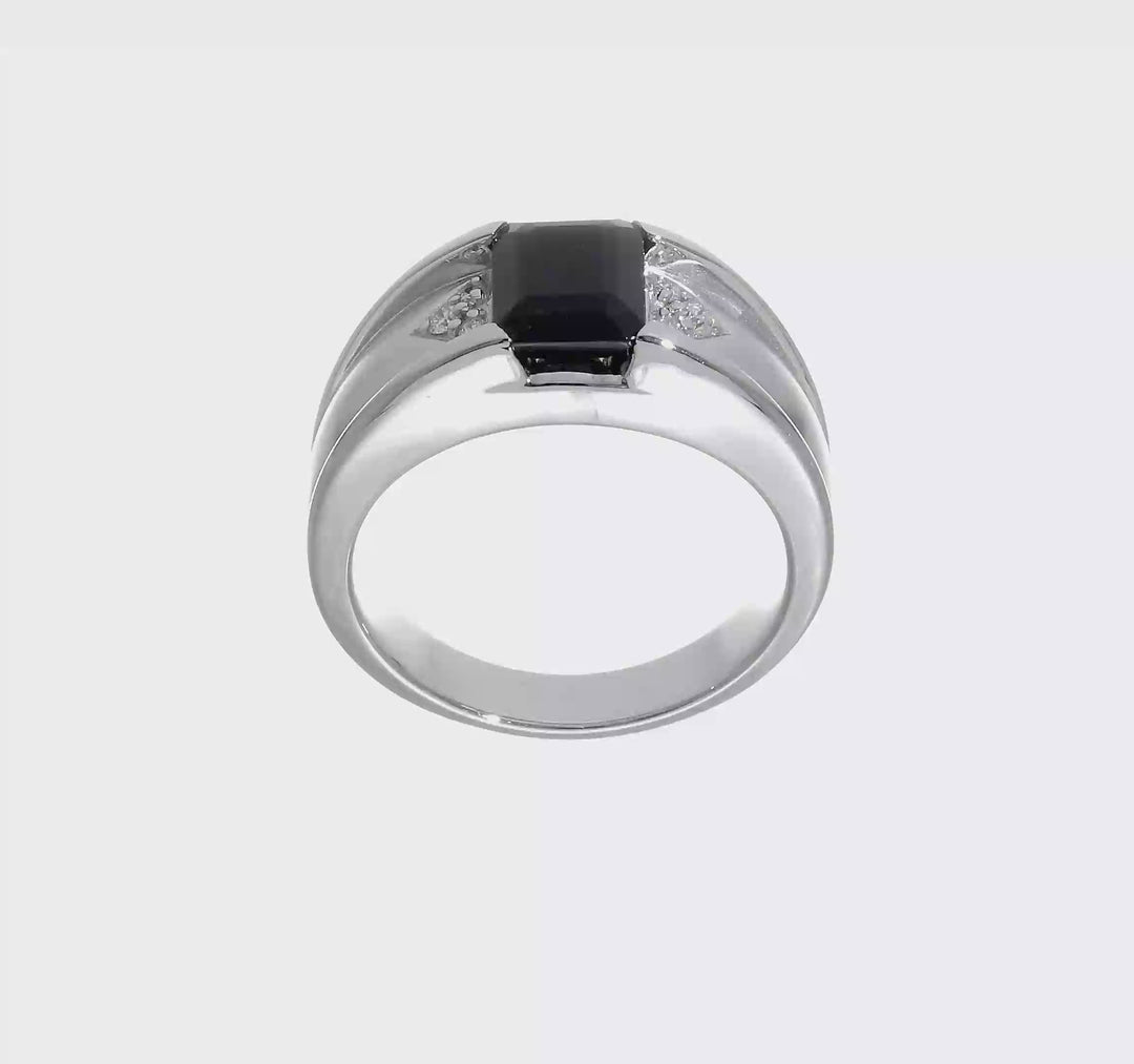 14k White Gold IB Goodman Onyx and 1/10 Carat Diamond Men's Ring, view 8 of 8