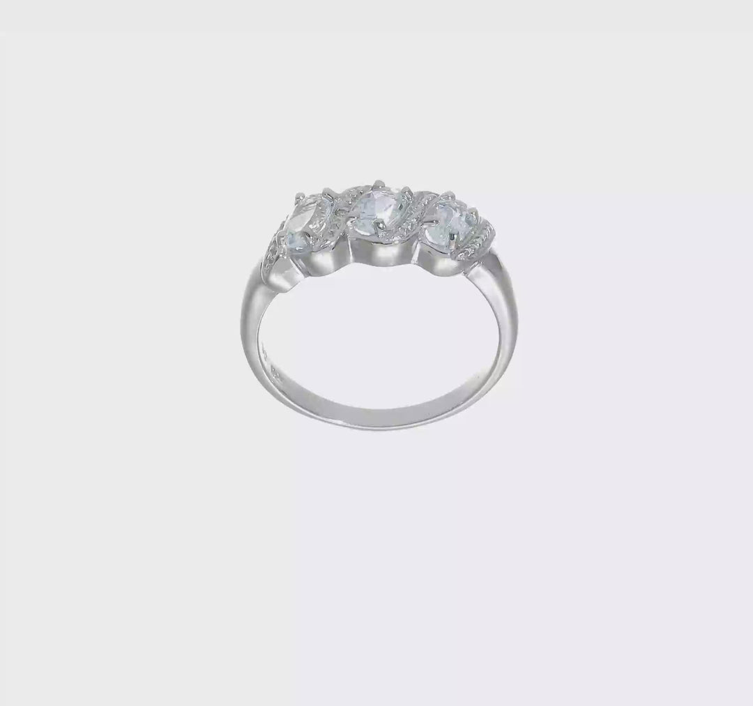 Sterling Silver Aqua & Diamond Ring, video