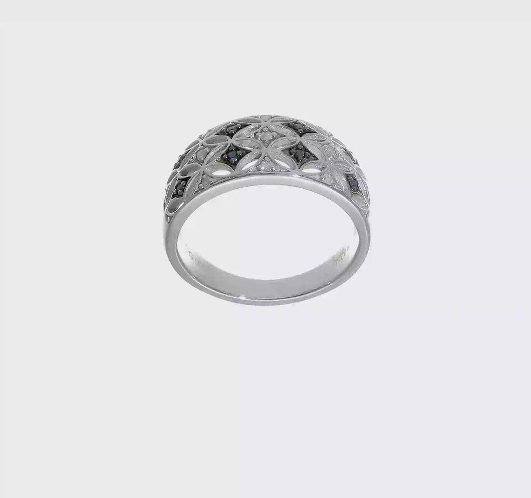 Sterling Silver White Night Black and White Diamond Ring, video