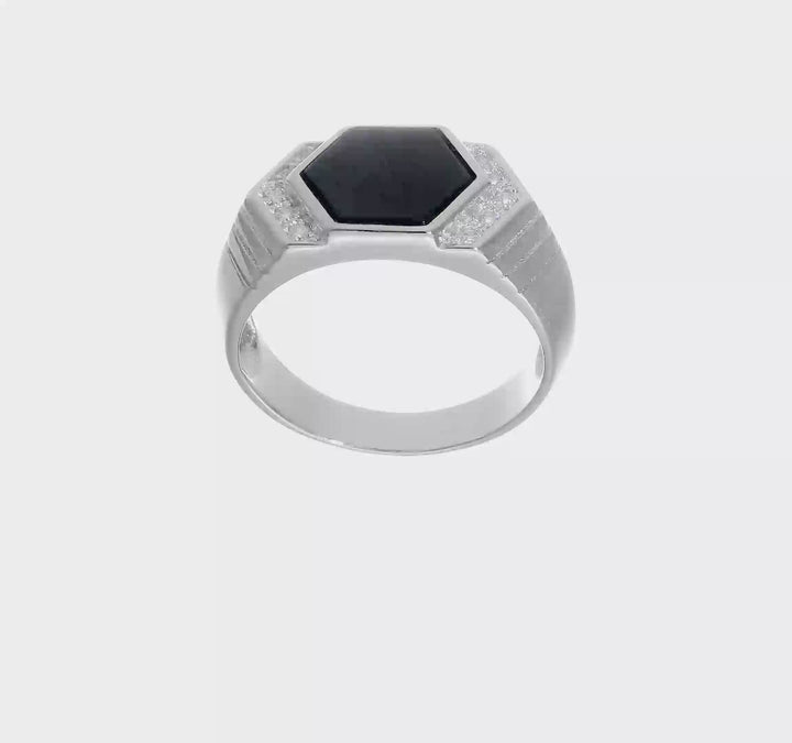 Sterling Silver 5 mm CZ and Onyx Men's Ring, view 7 of 7