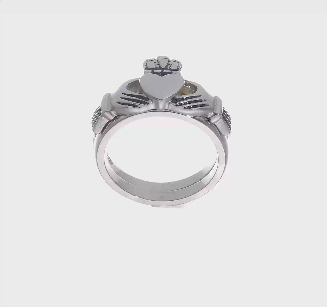 Stainless Steel Chisel Love, Loyalty, Friendship Claddagh Hinged Ring, view 7 of 7