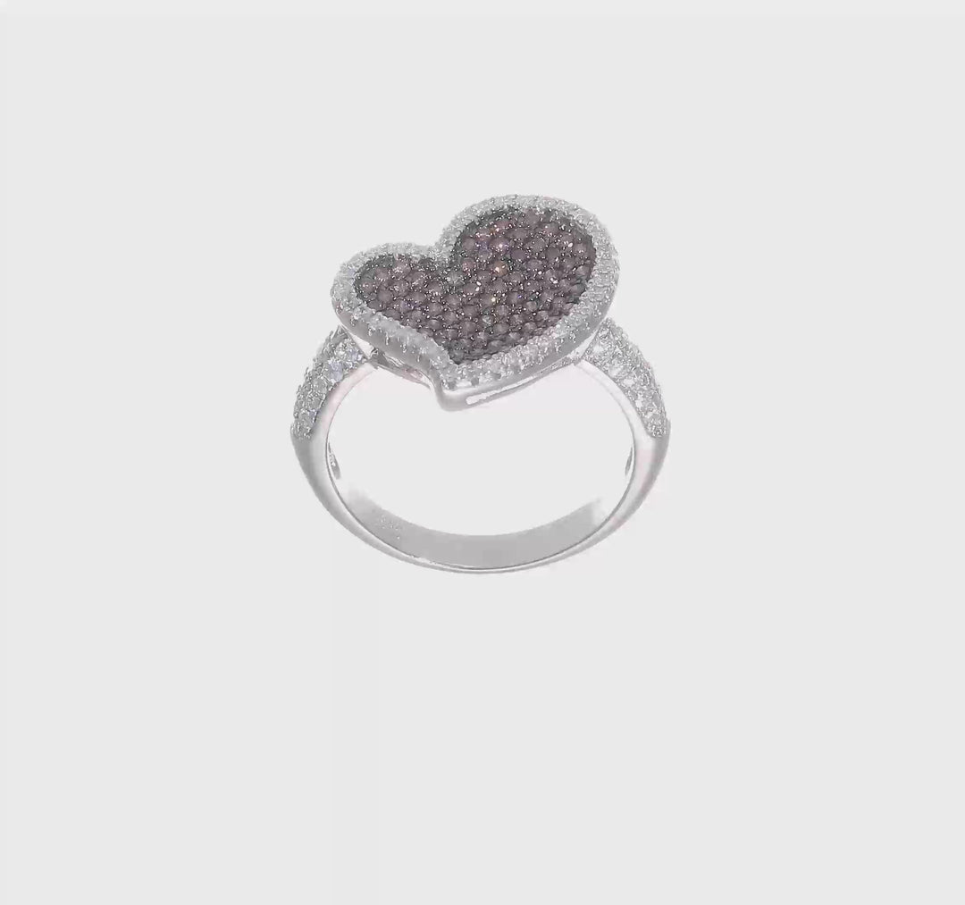 Sterling Silver Brilliant Embers Brown & Clear CZ Heart Ring, view 7 of 7