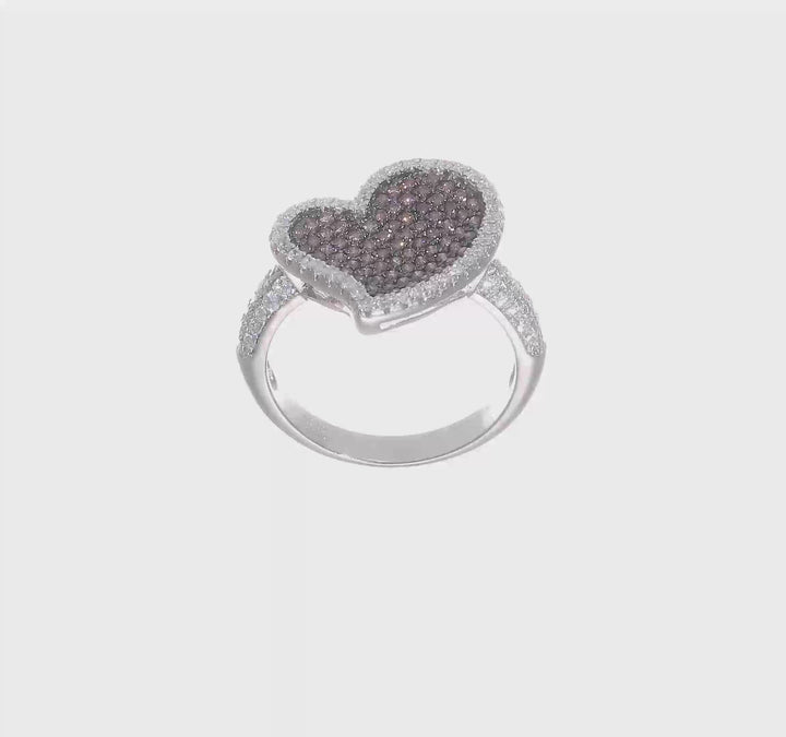 Sterling Silver Brilliant Embers Brown & Clear CZ Heart Ring, view 7 of 7