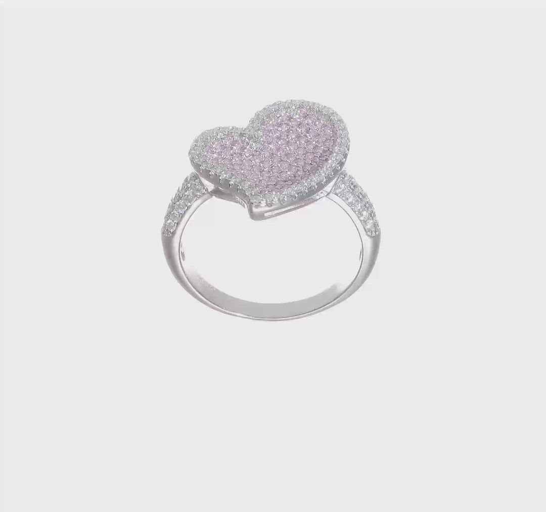 Sterling Silver Brilliant Embers Pink & Clear CZ Heart Ring, view 7 of 7