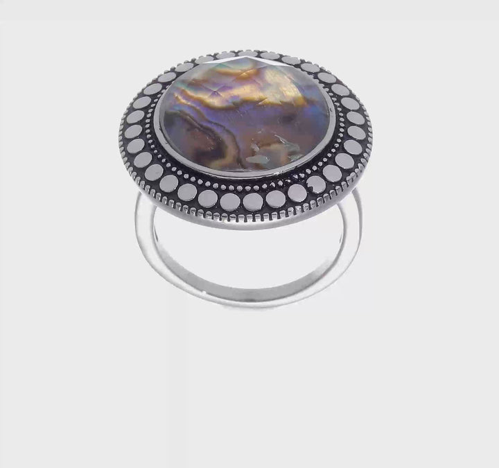 Stainless Steel Antiqued and Polished Imitation Abalone Ring, view 8 of 8