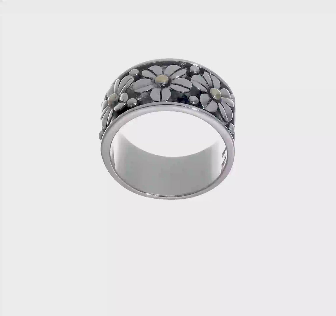 Sterling Silver Antiqued with 14K Gold Centers Daisy Ring, view 7 of 7
