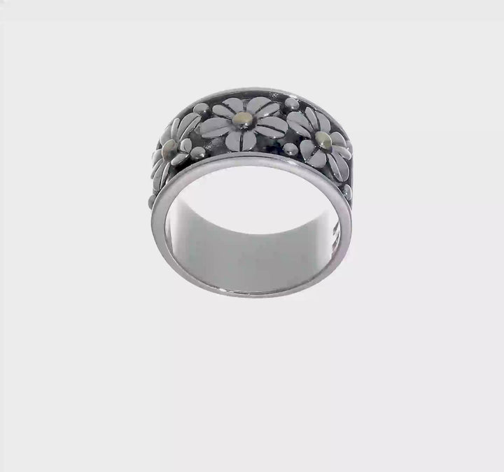 Sterling Silver Antiqued with 14K Gold Centers Daisy Ring, view 7 of 7