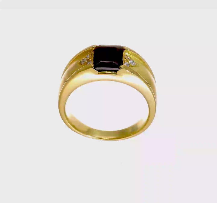14k Yellow Gold IB Goodman Onyx and 1/10 Carat Diamond Men's Ring, view 8 of 8