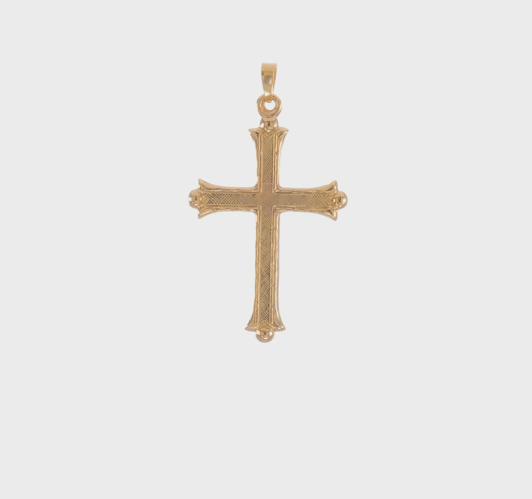 14k Yellow Gold Hollow Fleur de lis Cross Pendant