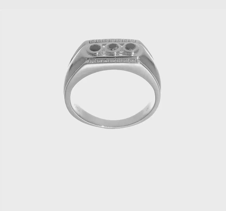 Sterling Silver Black and White Diamond Men's Ring, view 7 of 7