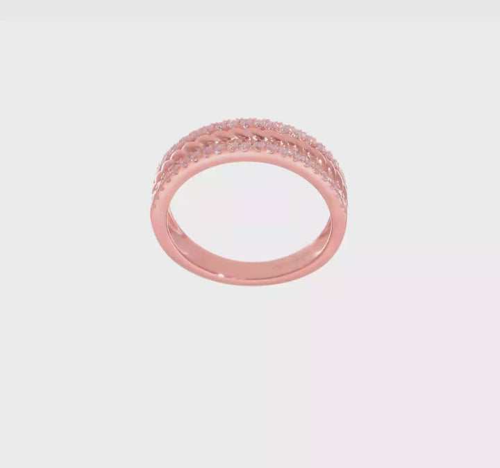 14k Yellow Gold 3mm Polished 1/3 Carat Diamond 3-Row Fashion Ring, video