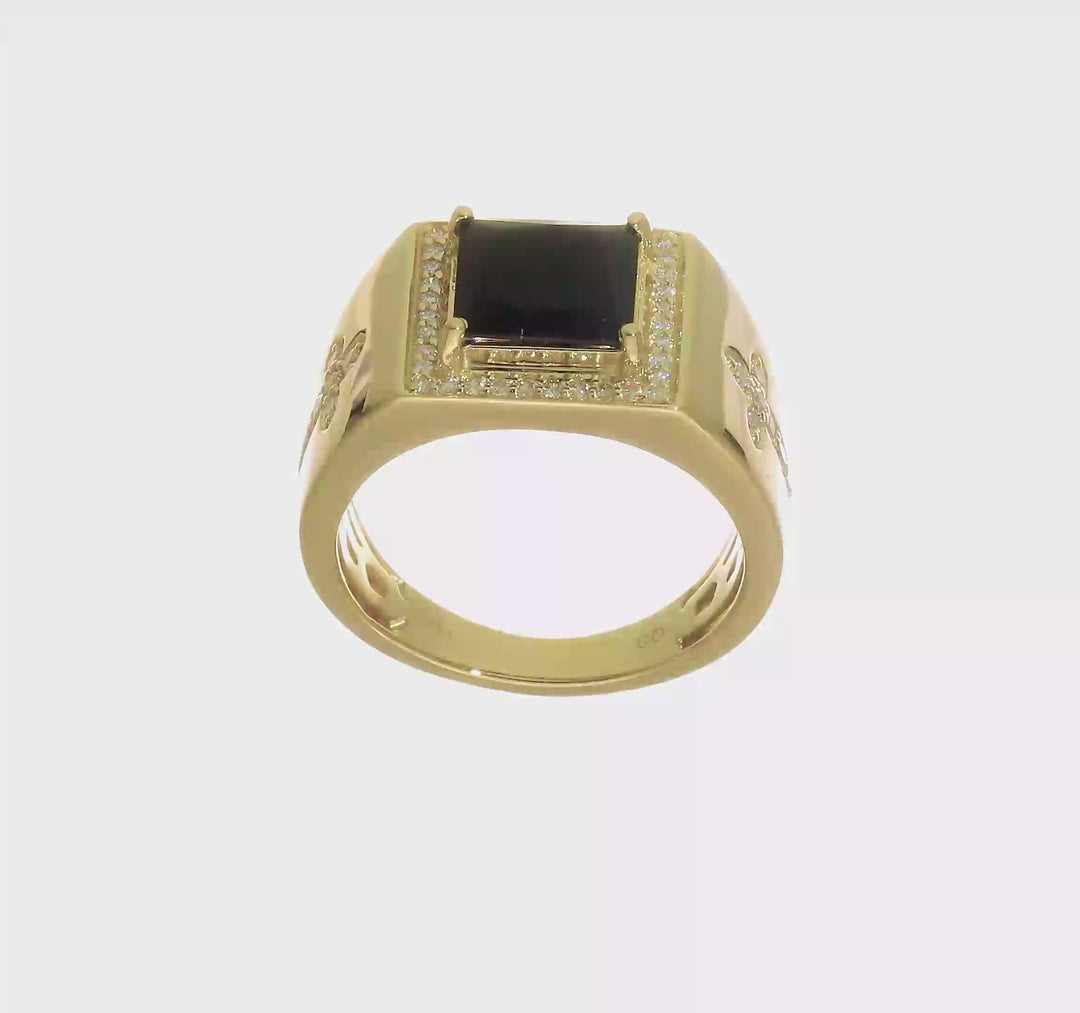 14k Yellow Gold IB Goodman Square Onyx and Diamond Halo Men's Ring, view 8 of 8