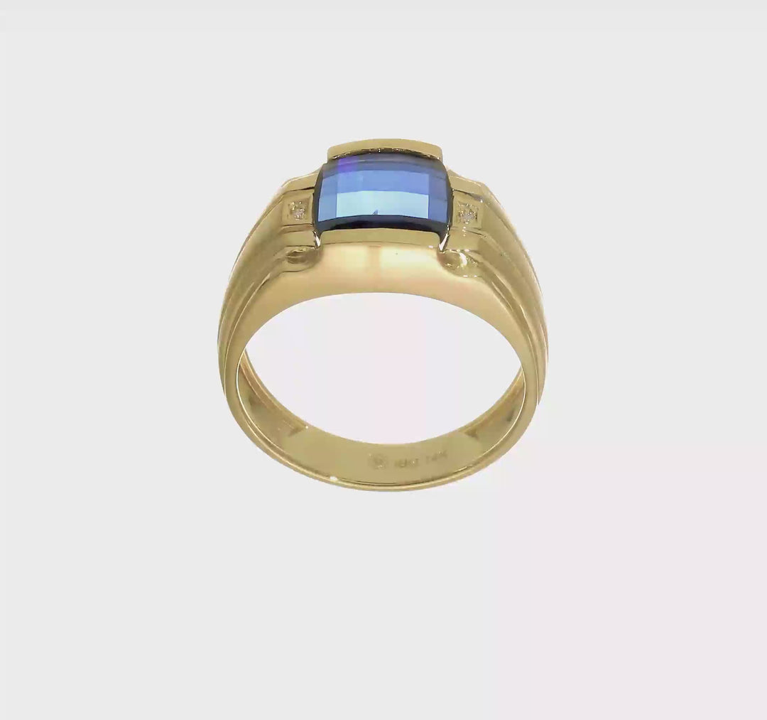 14k Yellow Gold 7.75 g Lab Created Sapphire Diamond Men's Ring, view 8 of 8
