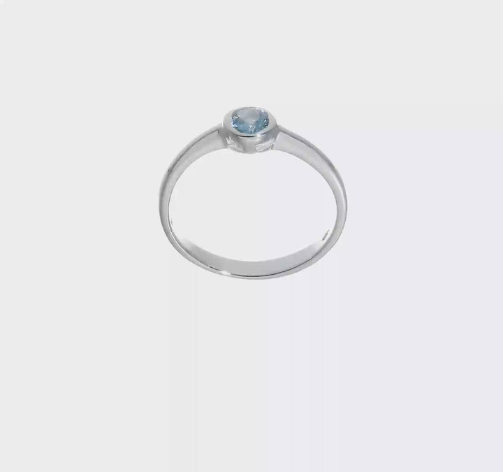 Sterling Silver Light Blue Round Bezel CZ Ring, view 7 of 7