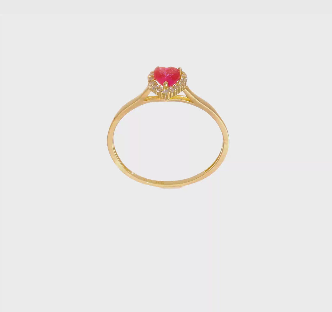 14k Yellow Gold Pink and Clear CZ Halo Heart Ring, view 6 of 6