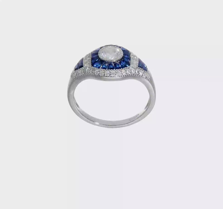 Sterling Silver Synthetic Blue Spinel & CZ Ring, view 7 of 7