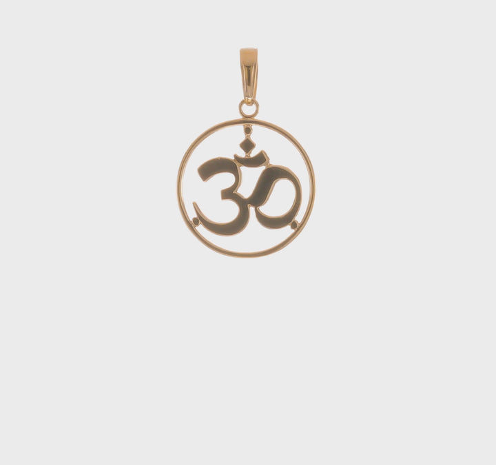 14K Yellow Gold Round Frame Design Yoga Om Symbol Pendant