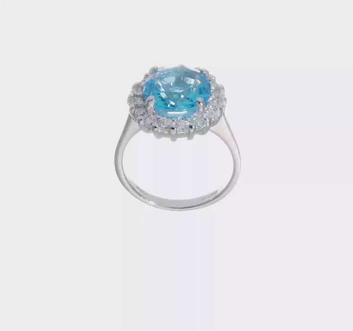 Sterling Silver Blue & Clear CZ Ring, view 7 of 7