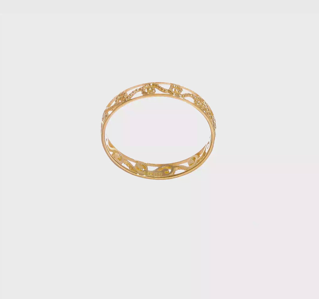 14k Yellow Gold Polished and Textured Scroll Filigree Band, view 6 of 6