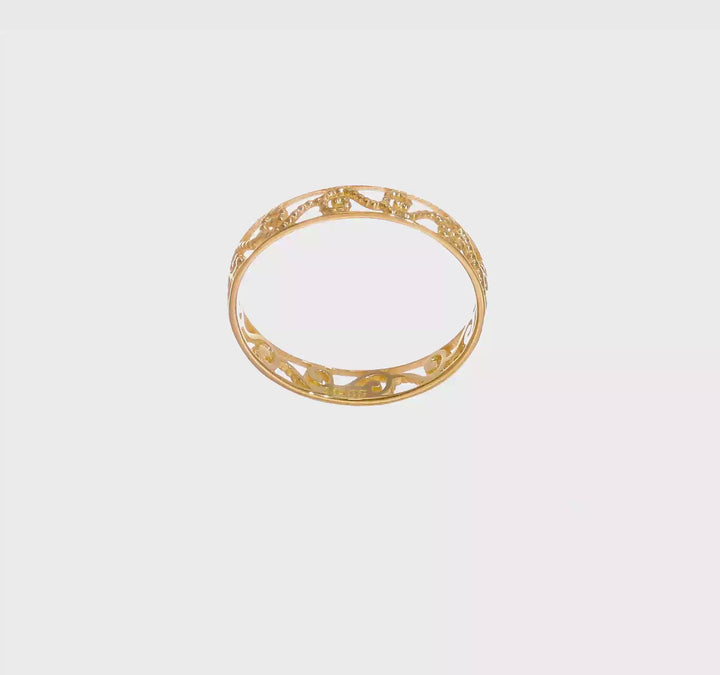 14k Yellow Gold Polished and Textured Scroll Filigree Band, view 6 of 6