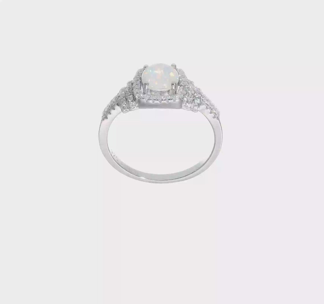 Sterling Silver CZ and Lab Created White Opal Ring, view 6 of 6