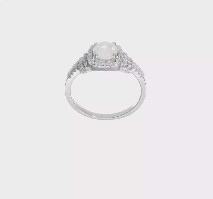 Sterling Silver CZ and Lab Created White Opal Ring, view 6 of 6
