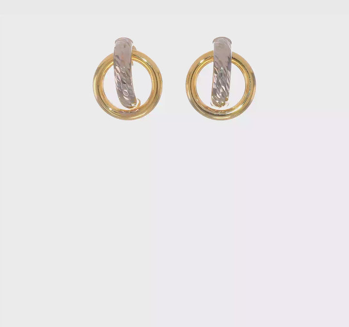 14K Two-Tone Gold Fine Diamond-Cut 14.8mm Doorknocker Post Earrings