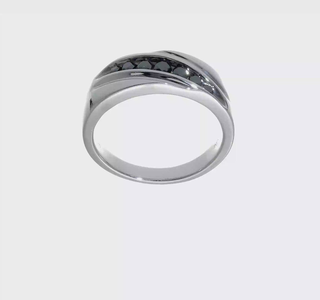 Sterling Silver White Night Black Diamond Band Men's Ring, view 8 of 8