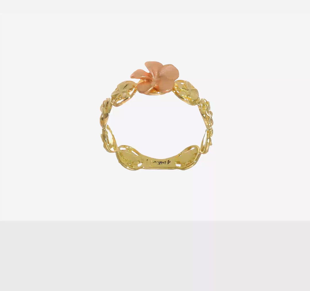 14k Two-Tone Gold D.C. Plumeria Flowers Rose Ring, view 7 of 7