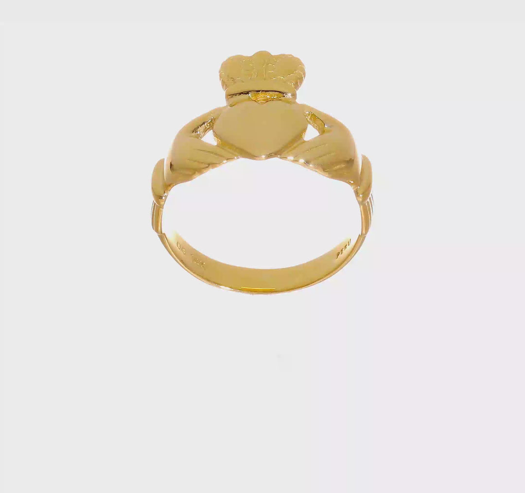 14k Yellow Gold 10 mm Men's Polished Claddagh Ring, view 7 of 7