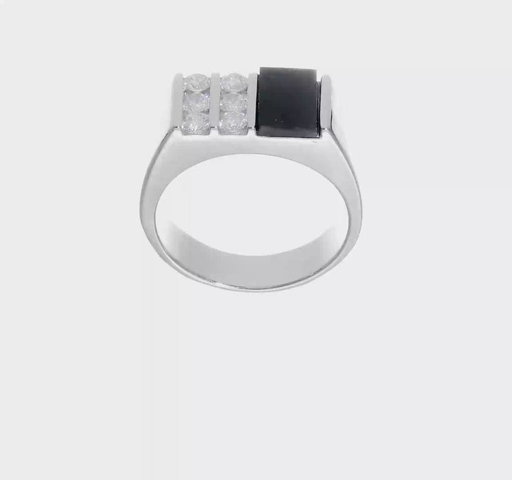 Sterling Silver 4 mm CZ and Onyx Men's Ring, view 7 of 7