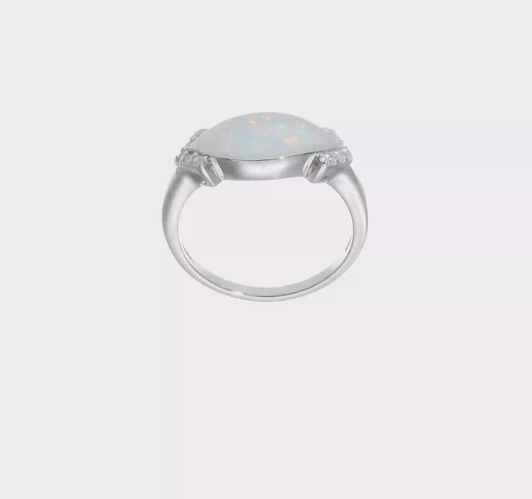 Sterling Silver Marquise Lab Created Opal & CZ Ring, view 7 of 7