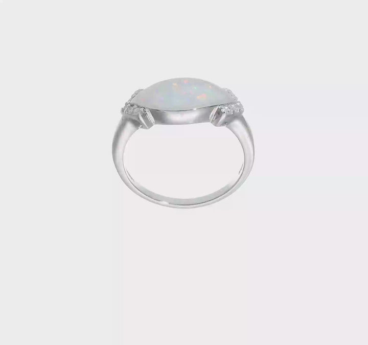 Sterling Silver Marquise Lab Created Opal & CZ Ring, view 7 of 7