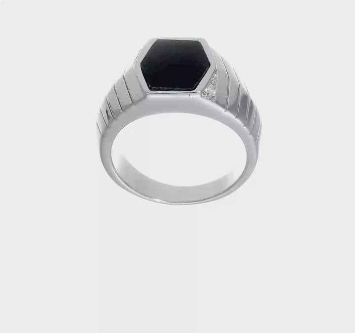 Sterling Silver 4.2 mm CZ and Onyx Men's Ring, view 7 of 7