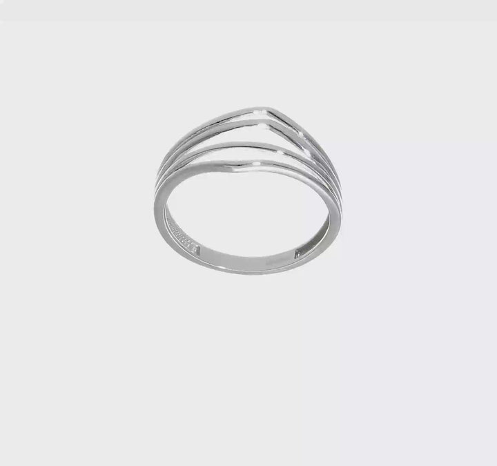14k White Gold Polished Curved 4-Bar Ring, view 6 of 6