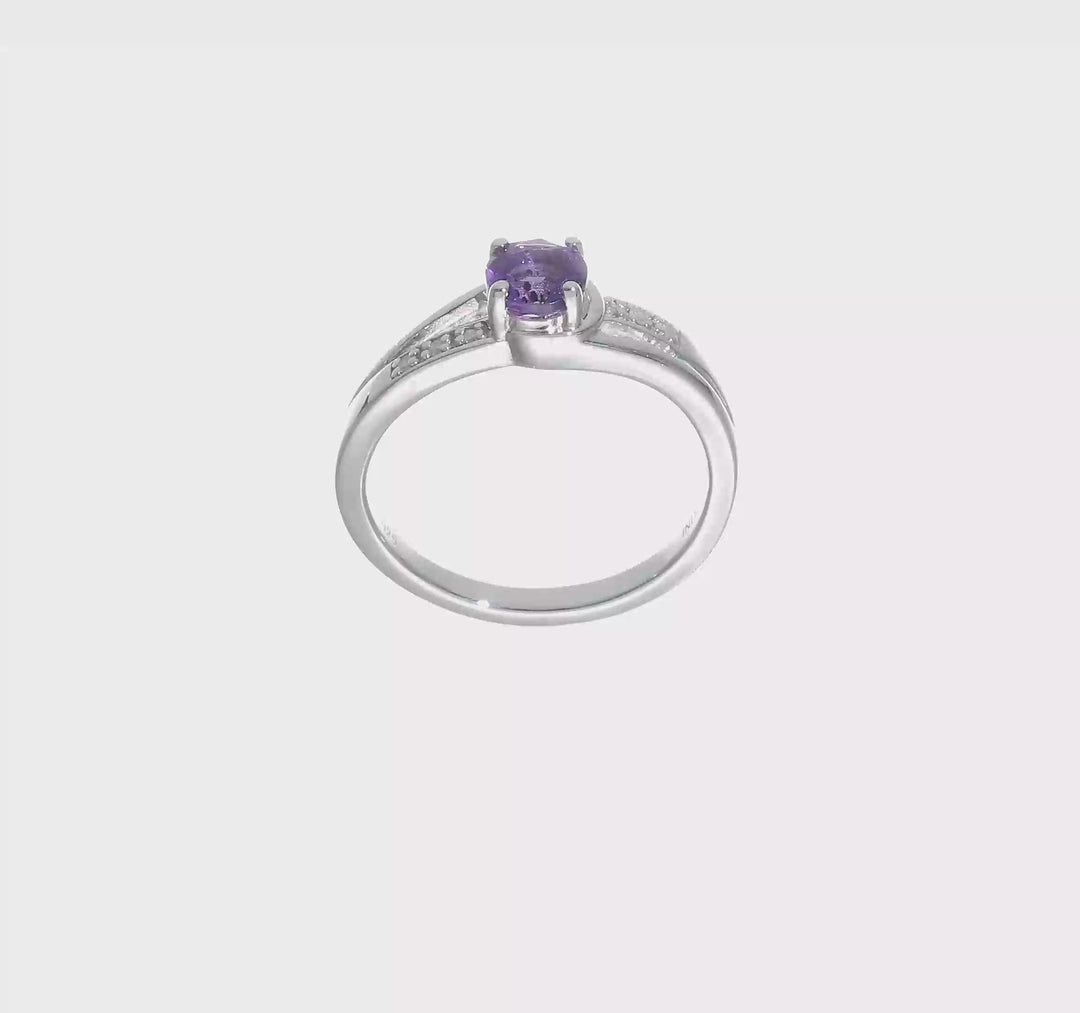Sterling Silver Diamond and Amethyst Round Ring, video