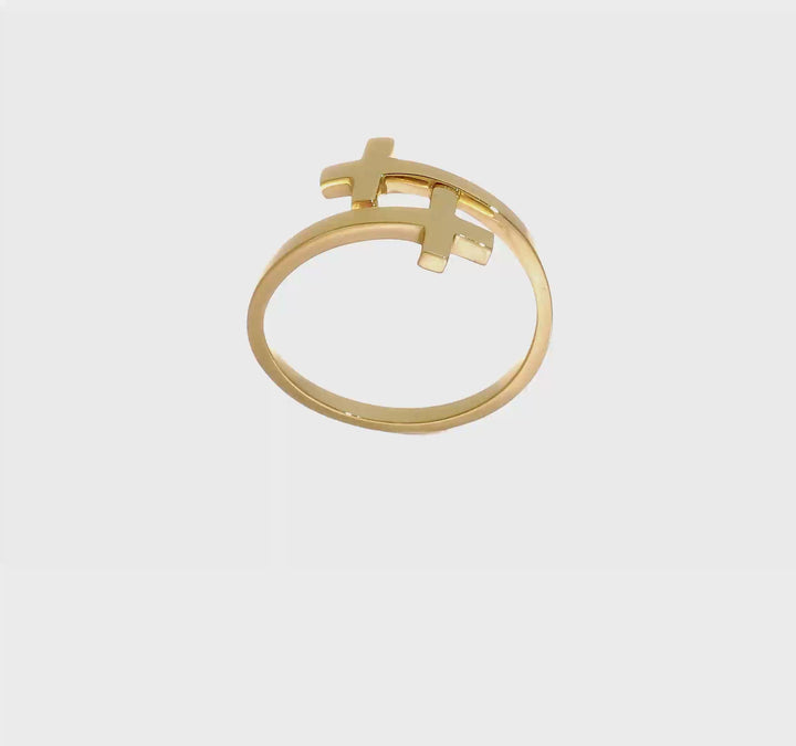 14k Yellow Gold Polished Double Cross Bypass Ring, view 7 of 7