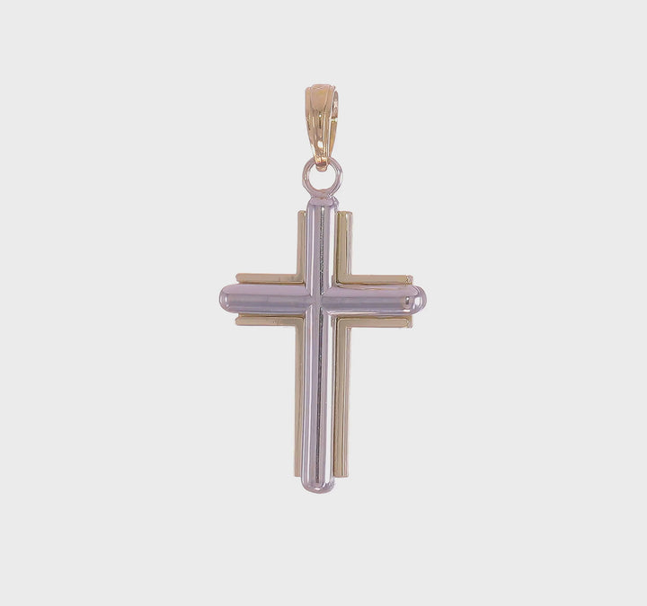 10K Two-Tone Gold Solid Polished Large Latin Cross with Frame Pendant
