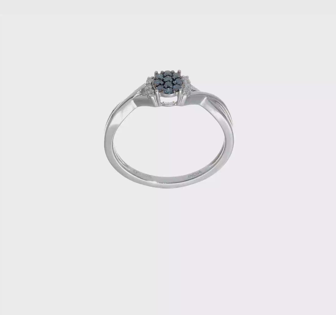 Sterling Silver White Night Blue and White Diamond Oval Ring, video
