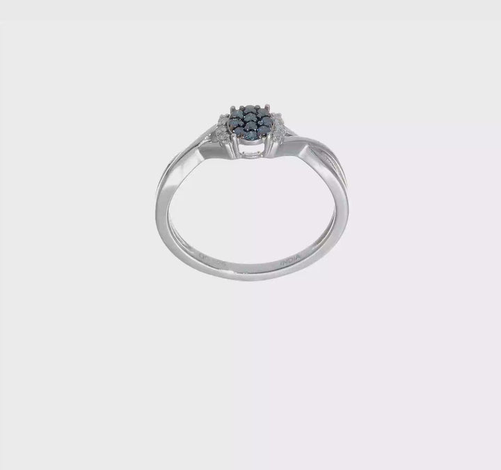 Sterling Silver White Night Blue and White Diamond Oval Ring, video