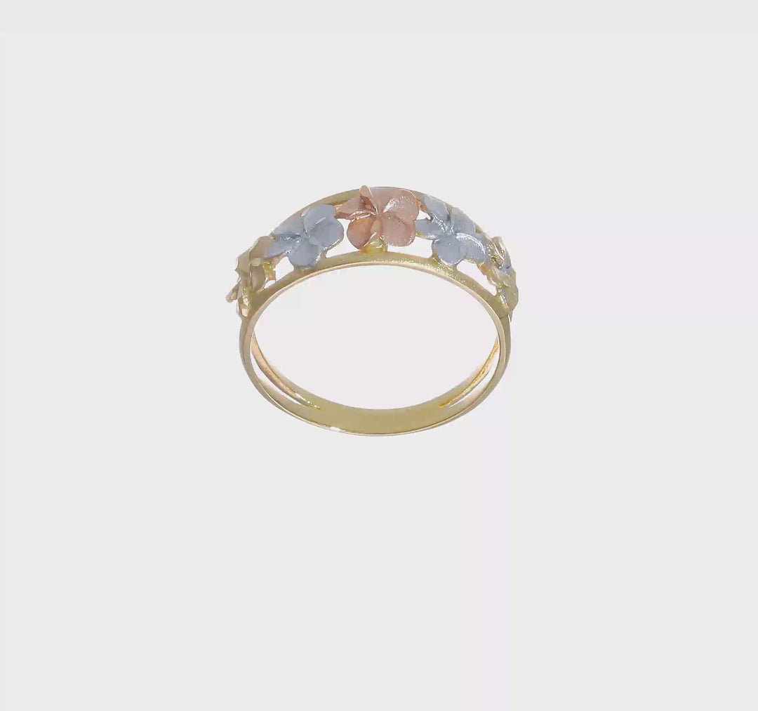 14k Two-Tone Gold Satin and Polished D.C. Plumeria Flowers Ring, view 7 of 7