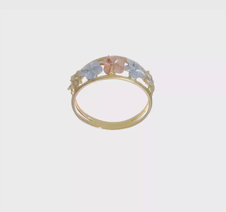 14k Two-Tone Gold Satin and Polished D.C. Plumeria Flowers Ring, view 7 of 7