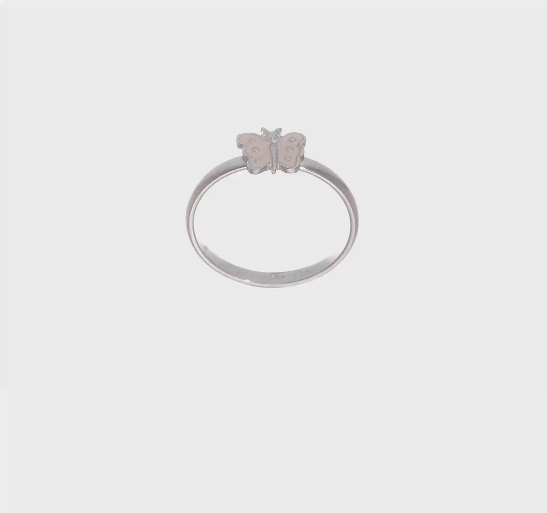 Sterling Silver Polished Pink Enameled Butterfly Ring, view 7 of 7
