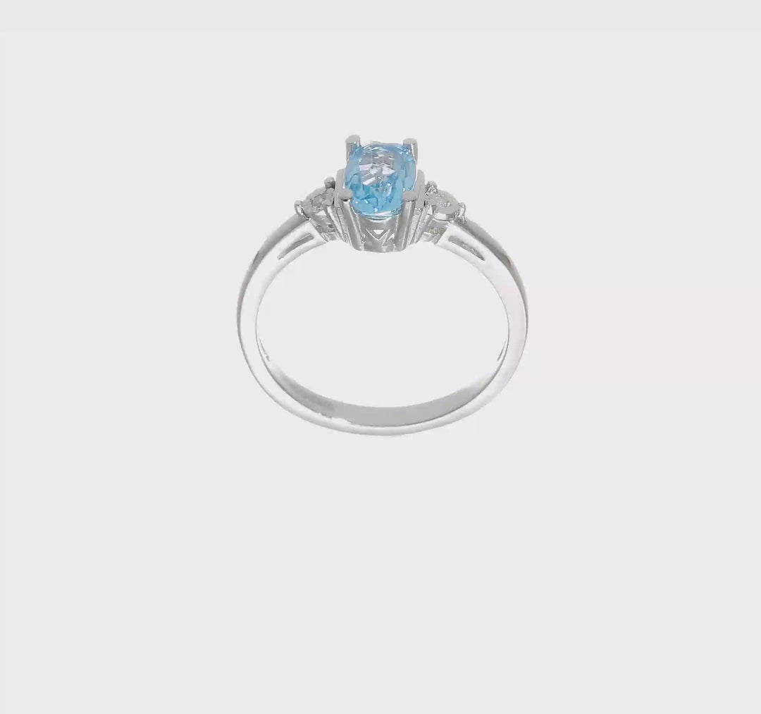 Sterling Silver Diamond & Light Blue Topaz Ring, video