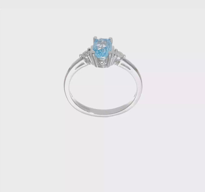 Sterling Silver Diamond & Light Blue Topaz Ring, video
