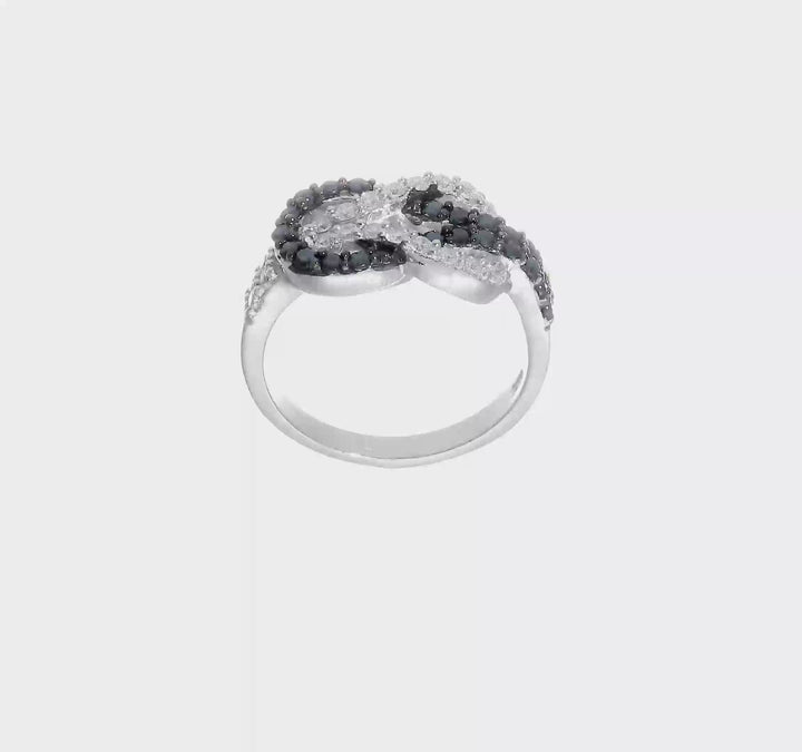 Sterling Silver Black and Clear CZ Love Knot Ring, view 7 of 7