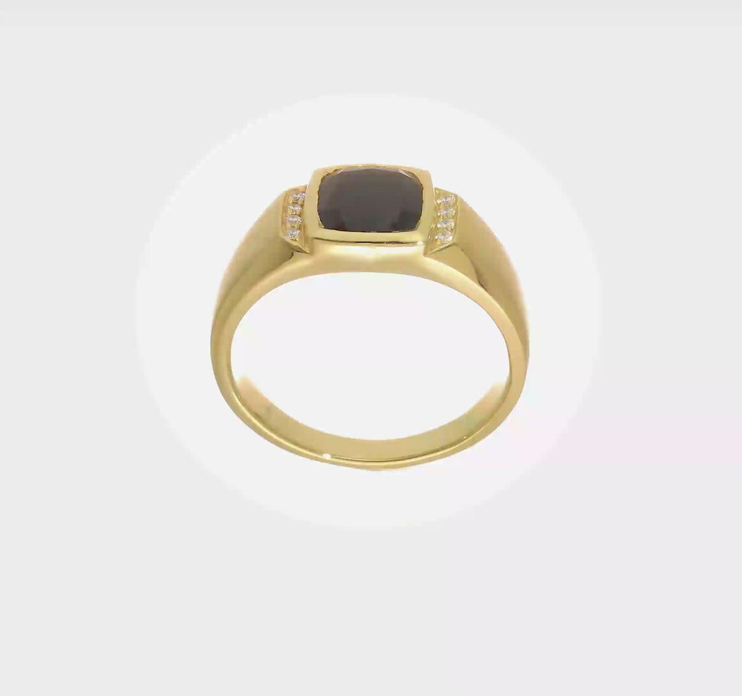 14k Yellow Gold 2.8 mm IB Goodman 8 mm Cushion Onyx Diamond Men's Ring, view 8 of 8